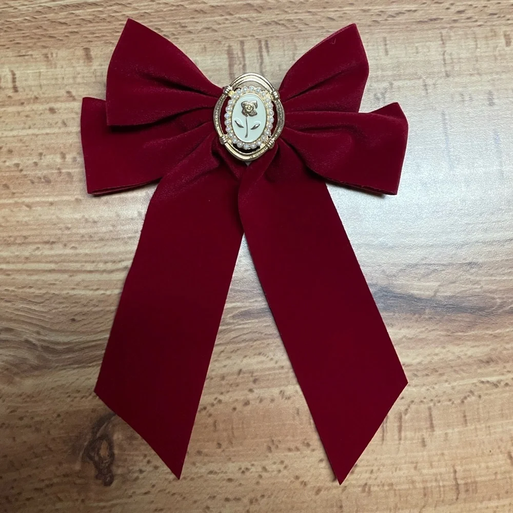 Red Oversized Rose Bow French Barrette Hair Clip